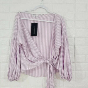 NWT Olivaceous Women Blouse Top Long Sleeve Purple/White S